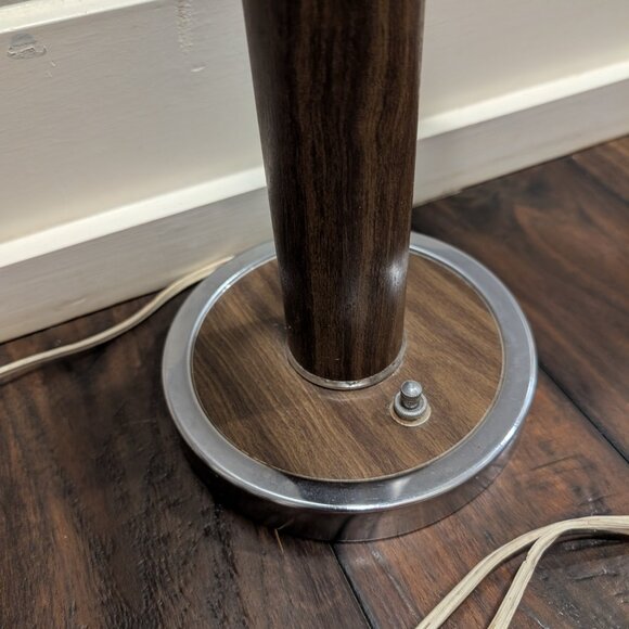 Vintage MCM Double Gooseneck Desk Table Lamp Aluminum Woodgrain 3 way Switch - Picture 11 of 14